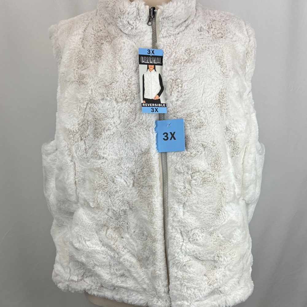 NWT Nicole Miller Ivory White Faux Fur Vest 3X